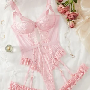 Ensemble de lingerie jarretière en dentelle florale